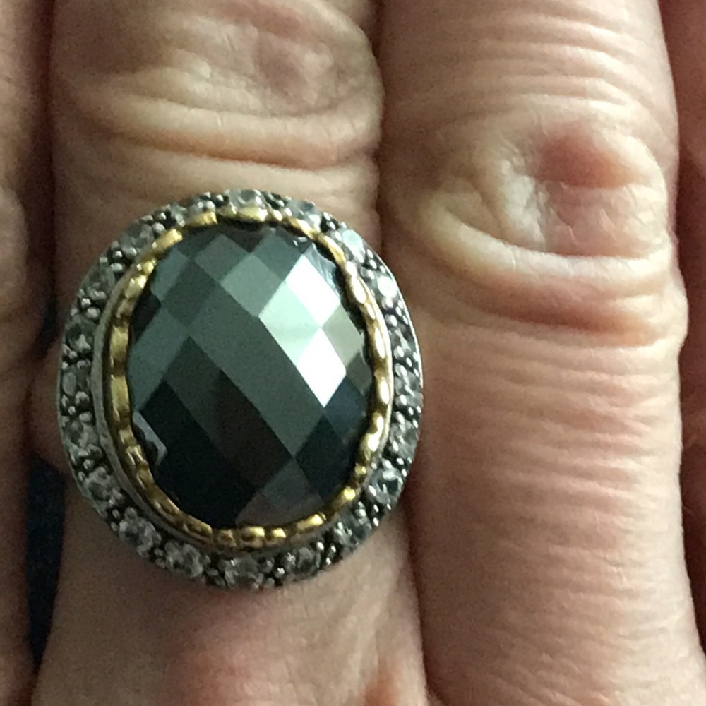 Silpada sterling silver ring with black stone and CZ.